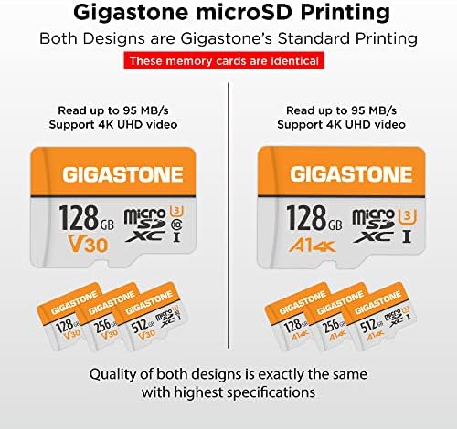 Gigastone 128GB 2-Pack Micro SD Kártya, 4K UHD Videó Megfigyelő Biztonsági Kamera Akció Kamera Drón Szakmai, 95MB/s Micro SDXC UHS-én