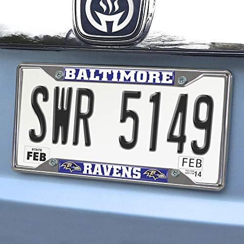 FANMATS 15531 Baltimore Ravens Krómozott Fém Rendszámtábla Keret, Csapat Színek, 6.25 x 12.25 a