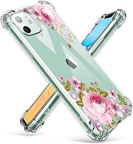 Tok iPhone 11 & 1 Ingyenes képernyővédő fólia, Virág Design, Átlátszó Eset & Védő iPhone Fedél (Rózsaszín)