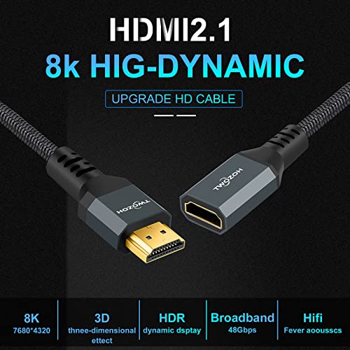 Twozoh 8K HDMI Hosszabbító Kábel, HDMI 2.1 a Férfi-Nő Kábel, Fonott Nylon HDMI Extender Kábel Támogatja a 8K@60Hz 4K@120Hz 48gbps（2láb）