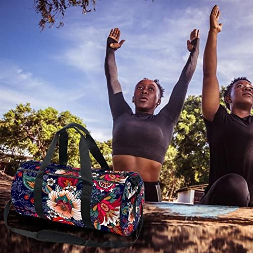 Virágzó, Virágos Sport Táska Henger alakú Utazási sporttáska Nedves Zsebében Könnyű edzés táska Utazás vállpánt férfiak nők