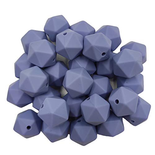50pcs Brunnera Kék Színű 17mm Szilikon Icosahedron Gyöngyök Szilikon Gyöngy, Gyöngyök Szilikon Geometria Sokszög Gyöngyök Anya Ékszer,