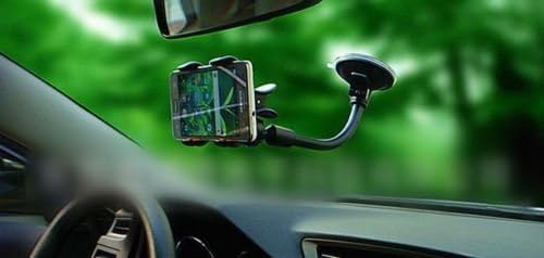 Ramtech Autó Teherautó GPS Szélvédőre Kettős rögzítőcsipesz, tapadókorongos tartó Rugalmas Tartóval, Kompatibilis 5 Hüvelykes Garmin