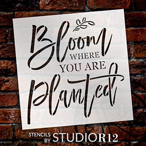 Bloom, Ahol a Beültetett Script Stencil által StudioR12 | Kézműves DIY Tavaszi lakberendezés | Festék Fa Alá | Újrafelhasználható